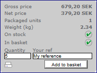 Click on button Add to basket. The symbol gets visible and confirms that the selected part is now available in your order basket.