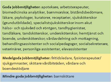 Hälso- och sjukvård samt socialt arbete Största yrkena är undersköterskor hemtjänst och äldreboende, vårdbiträden, vårdare