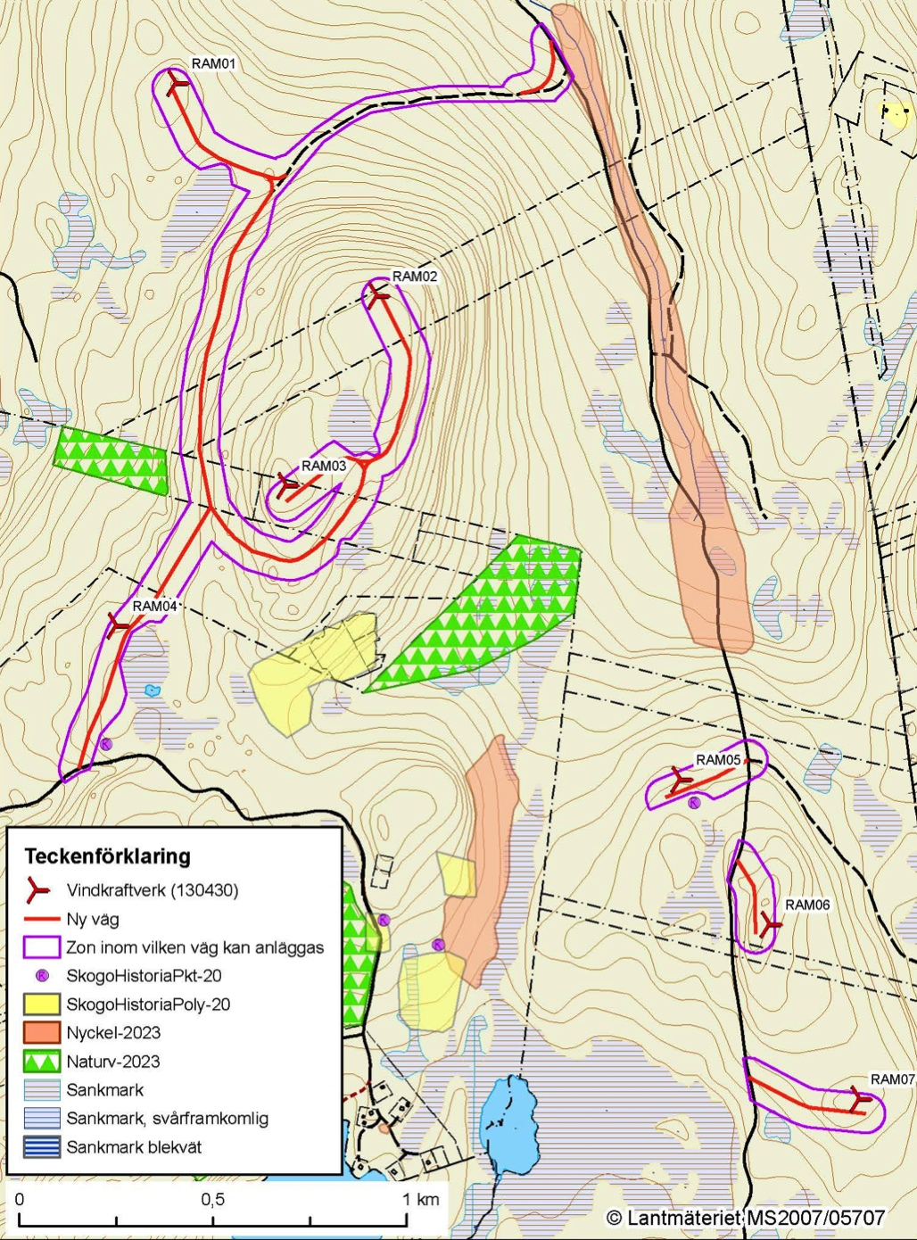 PROJEKTBESKRIVNING RÄMSBERGET 3/5 Vindkraftverk Anläggningen omfattar sju vindkraftverk av typen Vestas V112-3,0 MW med rotordiametern 112 m och navhöjden 119 m.