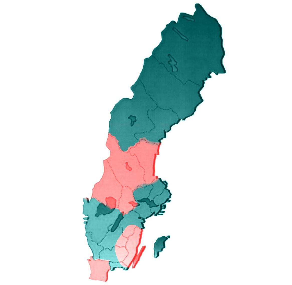 Parts of Sweden covered by the study 257 shoulders were
