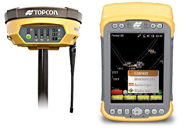 Den andra modellen var en nyare version och heter Topcon Hiper v och används med en fält dator som heter pocket-3d. Den ser ut som i figur 4.