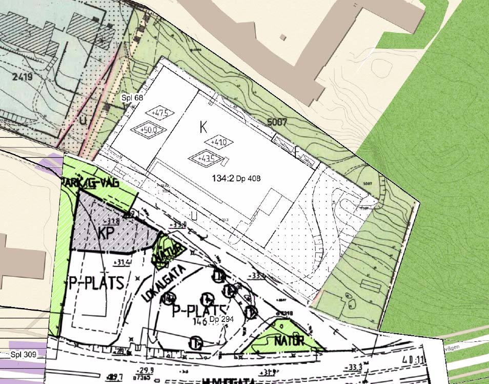 Utgångspunkter för planarbetet 6 (10) Planområdet omfattas av två gällande detaljplaner (DP 408 & DP 294) och en gällande stadsplan (SPL 68), se bild nedan.