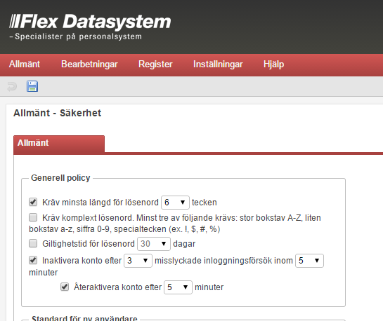 Flex HRM Time Användarmeddelande (maj 2015) 20 Observera att samtliga användare måste byta lösenord efter att giltighetstid aktiverats. Återställning av lösenord I version 15.