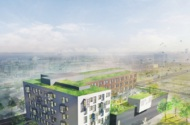 Projektet består av en idrottshall med tillhörande biutrymmen samt kringbyggd av 130 ungdomslägenheter.