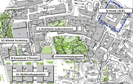 15 (44) Kvarter N Slutenvård cirka 85 platser (bland annat infektion, psykiatri, platser inom tema inflammation och reparativ medicin), bröstcentrum, medicinsk teknik, lokaler för hälsoprofessionerna