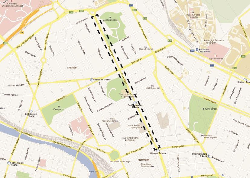 Sveavägen Delen Sveaplan - Kungsgatan Intervall partikelhalt PM10: 52-70 ug/m3 Sträcka där halt överskrids: 1170 meter Intervall NO 2 : 61-64 ug/m3 Sträcka där halt överskrids: 1170 meter Antal