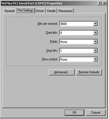 Seriella portinställningar COM-portens inställningar kan granskas och justeras enligt följande: Gå till START -> settings -> control