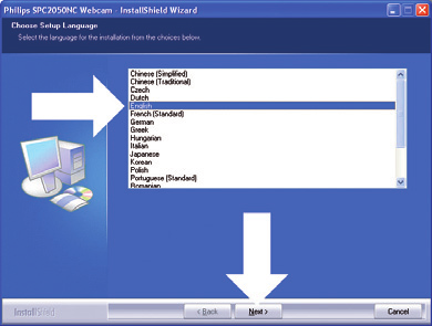 5 Installation Klicka på Next (nästa) för att fortsätta. 5. Installera WebCam-programmet Den medföljande programvaran fungerar endast med operativsystem Microsoft Windows XP (SP) och Vista.