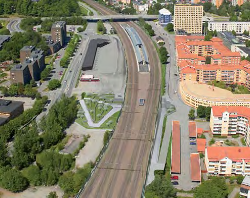 3.3 JAKOBSBERGS STATION Gång- och cykeltunnel vid Ynglingavägen Den nya gång- och cykelpassagen byggs från Ynglingavägen i öster under järnvägsområdet, via terrasseringar upp till Järfällavägen. 3.