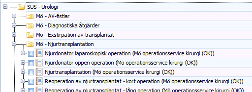 Operationskortet innehåller ett urval av de vanligaste koderna som används vid den typoperation som operationskortet beskriver.