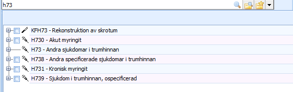 Om koden (diagnoseller åtgärdskod) helt eller delvis är känd går den