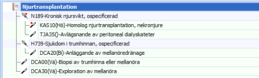 Ett klick till på pilen och åtgärdskoden fäster mot nästa övre diagnoskod.