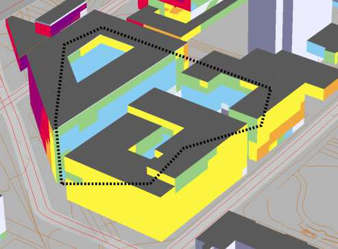 4.1.3 Folksamkvarteren Två kontorshus planeras att uppföras mellan Skanstullsbron/Götgatan och det befintliga Folksamhuset.