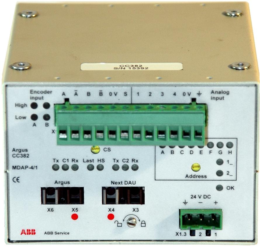 ABB Argus CC382 4 analog inputs + 1 encoder channel Incremental encoder input Input A, B: Dual phases, for reversible drives. Input B not required for single direction.