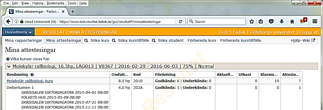 de prov som det finns betyg att attestera på visas som en