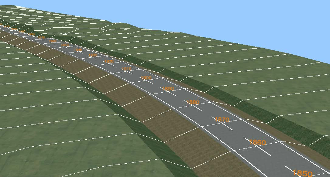 Bild 11: Novapoints perspektivläge. Visar vägens sektionsmarkeringar och tillåter att vi flyger eller kör längs modellen. 5. Civil 3D 2015 med Naviate Road.
