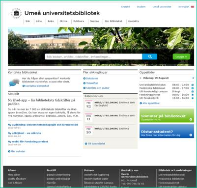 se Grön ruta markerar söktjänsten och en chans att logga in.