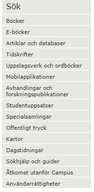 Dessutom finns fler alternativ via innehållsförteckningen Söka svenska artiklar - Artikelsök Klicka