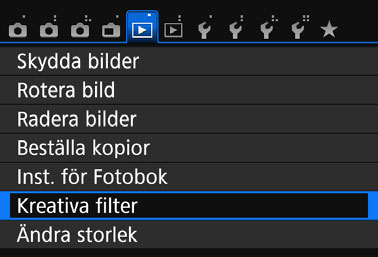 U Använda kreativa filter Du kan tillämpa följande kreativa filter på en bild och spara den som en ny bild: grynig svartvit, mjuk fokus, fisheye-effekt,