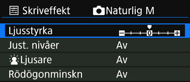 w Skriva ut e Justera utskriftseffekter I steg 4 på sidan 324 väljer du utskriftseffekten. När symbolen <ze> visas tydligt kan du trycka på knappen <B>. Sedan kan du justera utskriftseffekterna.