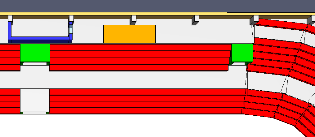 11. FDS Figur 32. Brännarens placering vid mediarummet (markerad med ett kryss). Figur 33. Brännarens placering i VIP-rummet (markerad med ett kryss). 11.3. Utdata För att kunna bedöma när förhållanden i arenan blir kritiska för utrymmande personer har så kallade slice files placerats ut i kritiska områden för simuleringen.