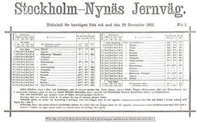 Restid Nynäshamn-Älvsjö 1901: 2 tim 20 min Biljettpris Nyh-Äs: II-klass: 3:30 enkel /