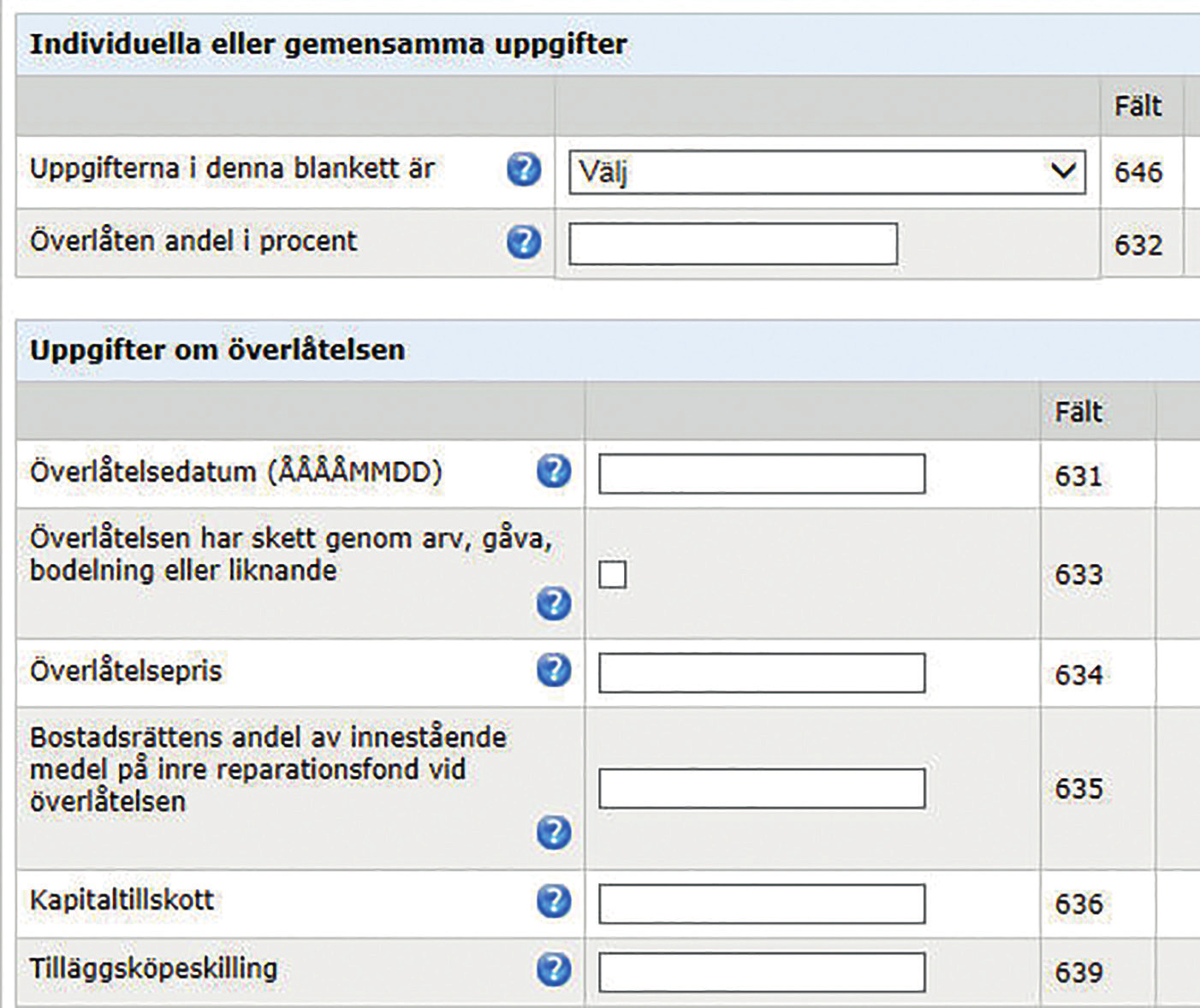 Överlåtelse av bostadsrätt Ett privatbostadsföretag eller ett oäkta bostadsföretag ska lämna en kontrolluppgift, KU55 (SKV 2324), till Skatteverket när en medlem i bostadsföretaget överlåter hela