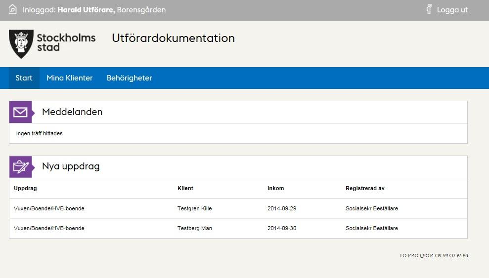 Det går att komma till information om klienten och dennes uppdrag genom att klicka på en rad i listan med Nya uppdrag på Startsidan.