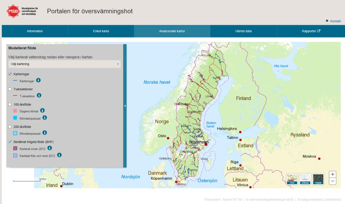 Dagens flöden och klimatanpassade flöden Kartorna