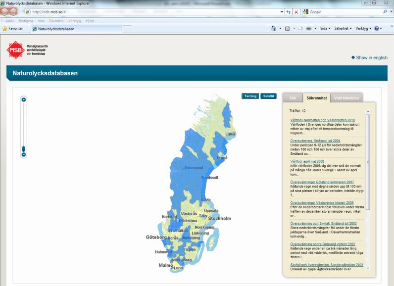 Erfarenheter från inträffade händelser Naturolycksdatabasen