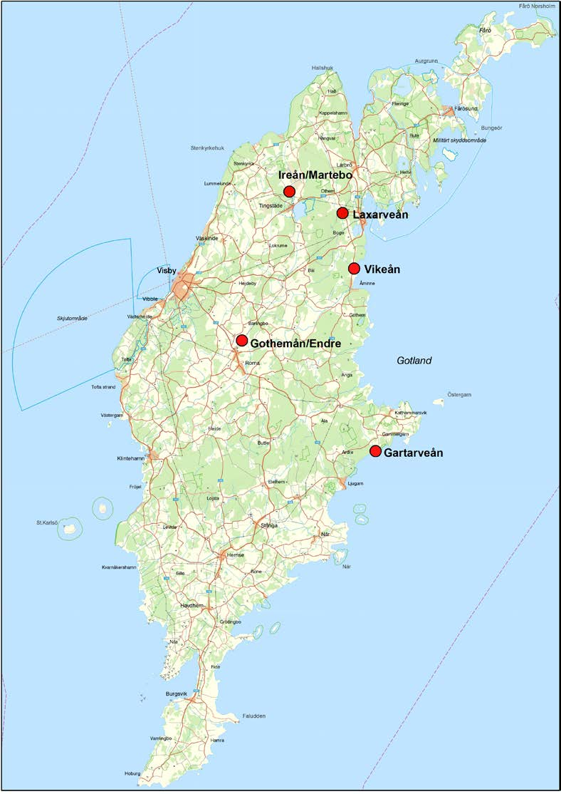 Tabell 1. Undersökta lokaler i Gotlands län 2013. Koordinater angivna enligt RT90 2,5 gon V.