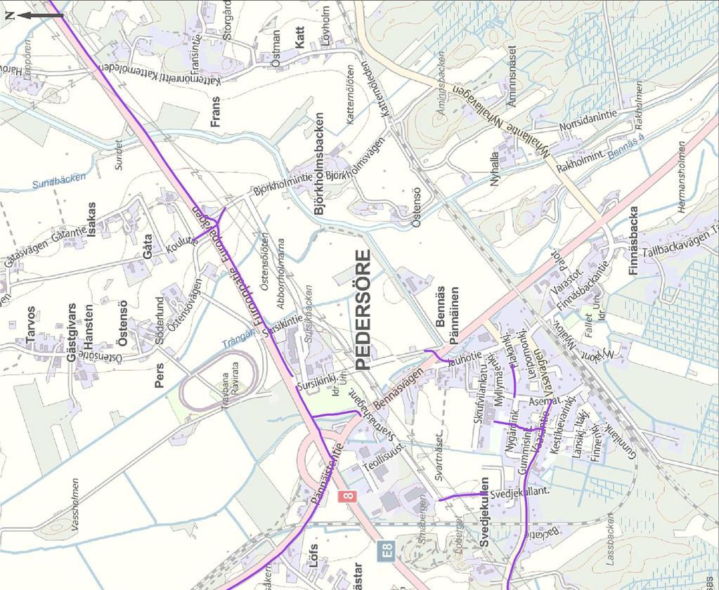 Cykelleder i Bennäs / Kevyeen liikenteen väylät Pännäisssä Cykelled,