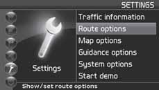 03 Avancerad användarinställning Inställningar 03 Vägvalsinställningar Inställningar (Settings) (Route options) Vägvalsinställn. 1.