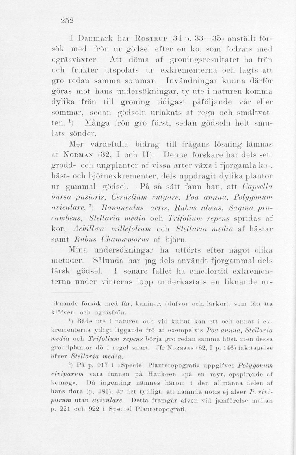 252 I Danmark har ROSTROT (34 p. 33 35i anställt försök med frön ur gödsel efter en ko. sum fodrats med ogräsväxter.