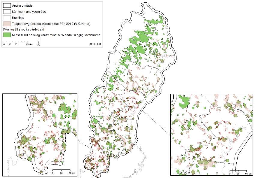 beror på att nyckelbiotoper från skogsägaren SCA saknades i FaSN, vilka inkluderas i den nya landskapsanalysen. 4.