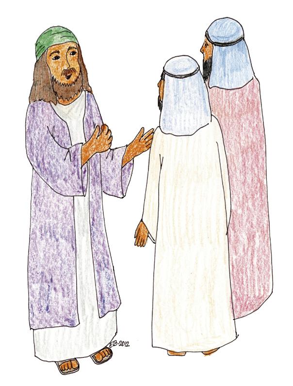(Judarna firar gudstjänst i en synagoga istället för i en kyrka.) De är mycket upptagna av sitt samtal, så jag får prata med en av Matteus vänner istället.