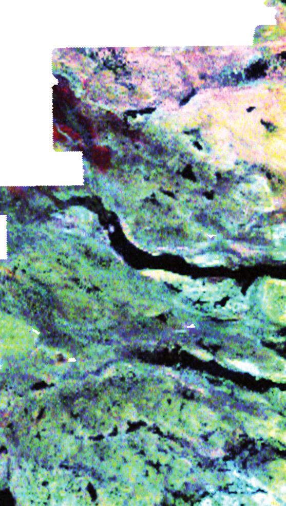 Den tolkade gränsen av elektriskt ledande kaledonska bergarter mot urberget visas med mörkblå taggade linjer.
