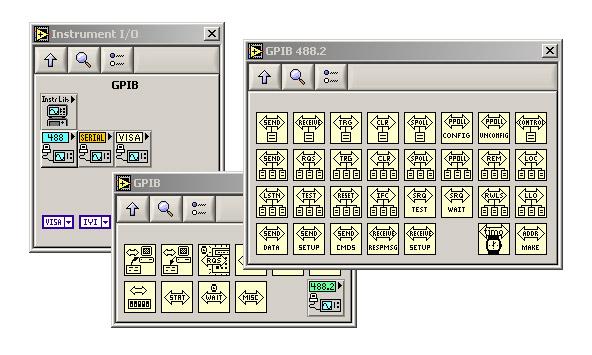 Laboration: Mätsystem 37 H0$IJKKLM*'442"(7 The following figure shows the GPIB 488.2 palette which you access by selecting Functions»Instrument I/O»GPIB 488.2. Figure 1: The GPIB 488.