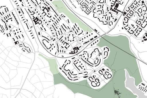 Denna södra del är uppdelad i två markanta höjdpartier, med ett avskiljande lägre liggande dalstråk emellan. Mot omgivande lägre liggande grönområden har södra Rågsved stora höjdskillnader.