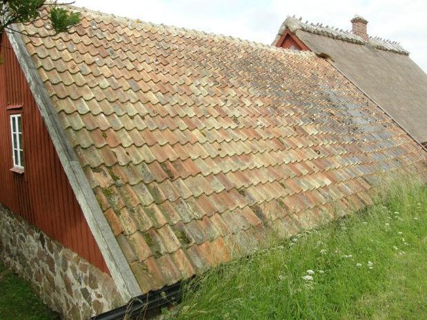 Vattenmöllan omläggning av östra takfallet Före renoveringen. Takpappen var som syns på bilden i gott skick.
