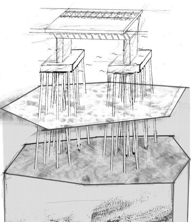 Sida 7 av 12 En illustration av den färdigbyggda brons utformning av brostöd och grundläggning visas i figur 4. Bro Pålar Sjöbotten Fast botten (morän/berg) Figur 3.
