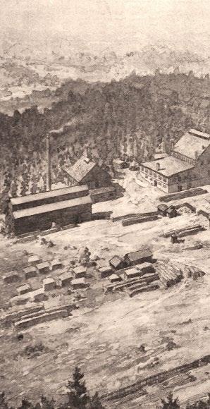 Pukebergs glasbruk Illustration som visar hur bruksområdet såg ut 1918. Foto: Pukebergs bruksarkiv/ Nybro kommunarkiv 8.