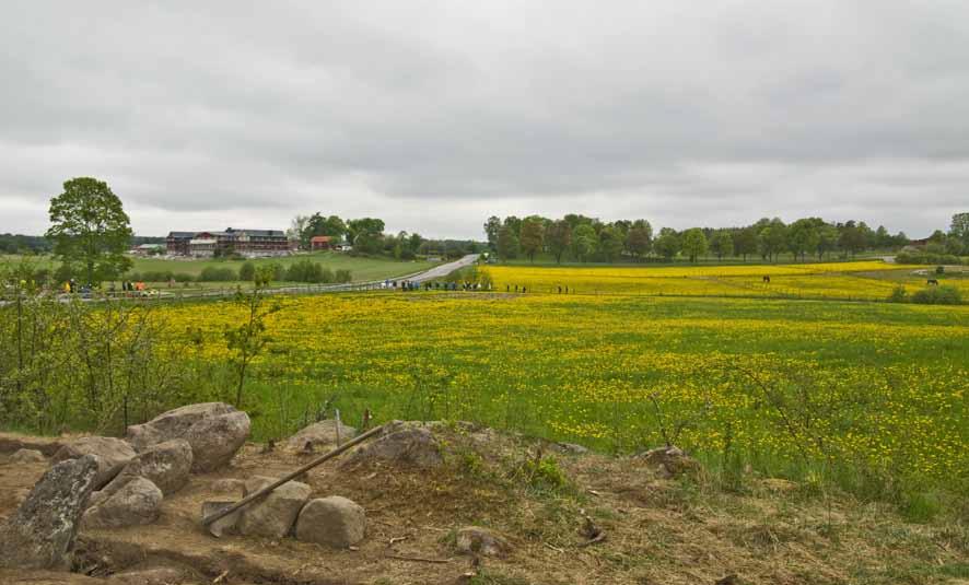 Många besökare på tvåvisningen Sot och kolfläck på terrassen nära den runda flacka