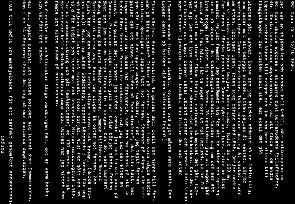 SR] Open 12 13/1 1984. Det var en stjärnklar och ganska kall kväll, när nattetappen av SR] Open skulle avgöras i skogarna runt Dommaruddens friluftsgård.