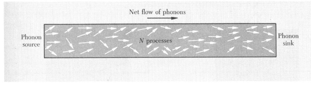 Alltså är dt/dx = 0 och värmekonduktiviteten. Motsvarande fall för fononer är om vi t.ex. skapar fononer i en ända av en stav, t.ex. med ett belysa den med ljus.