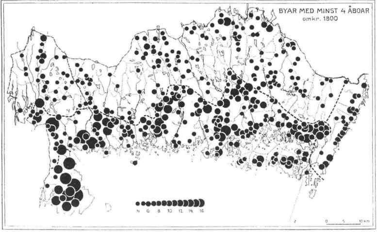 A\ i i v ' VW i *1 1»3 Byar med minst fyra åboar omkring 1680 (Björnsson 1946). Skogsbygden koloniserades under början av medeltiden (Stenhalm 1986).