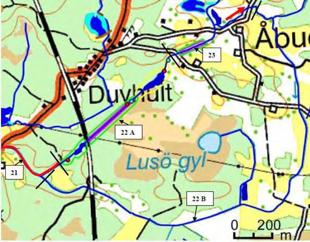 Delsträcka 22 B Delsträcka 22 B består av den naturliga åfåran, som går i en vid sväng öster om Lusö gyl.