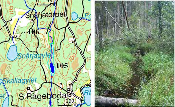 Figur 2.43 där kartan t.v. visar åtgärdsförslag längs delsträcka 105 och 