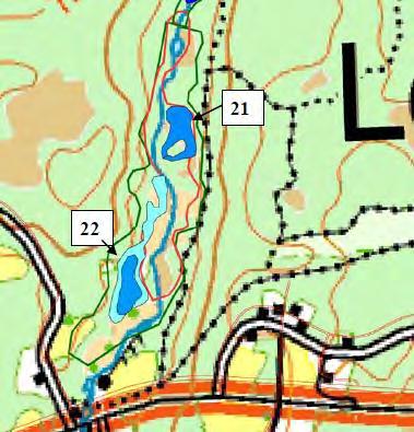 strypt utloppsrör till ån för att skapa en flödesutjämnande effekt. Planerad permanent lågvattenyta ca 0,3 ha och högvattenyta ca 1 ha.