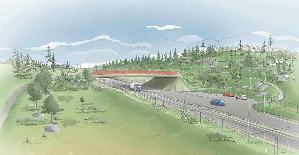 Figur 29. Planerad faunabro kombinerad med friluftsliv på Södertörnsleden, vid Stensättra ängar och Flemingsbergsskogen.